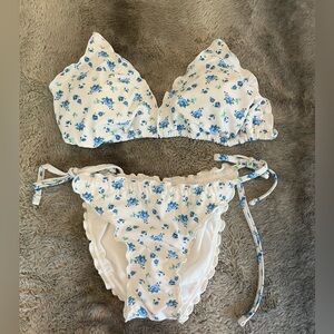 Target floral print swimsuit,triangle with ruffles, blue floral